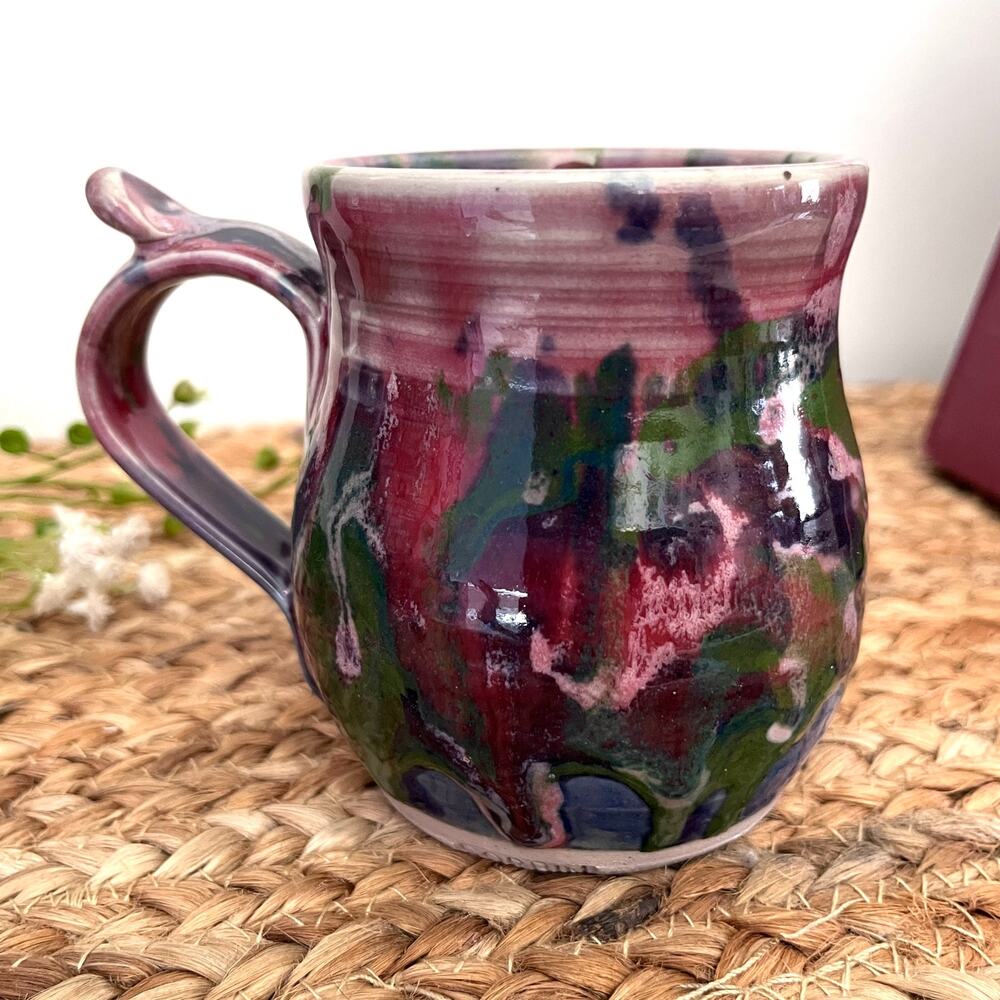 Paul Corbin Studio Potter Mug Thumb Rest Handle Colorful Abstract Drip Glaze - Picture 4 of 9